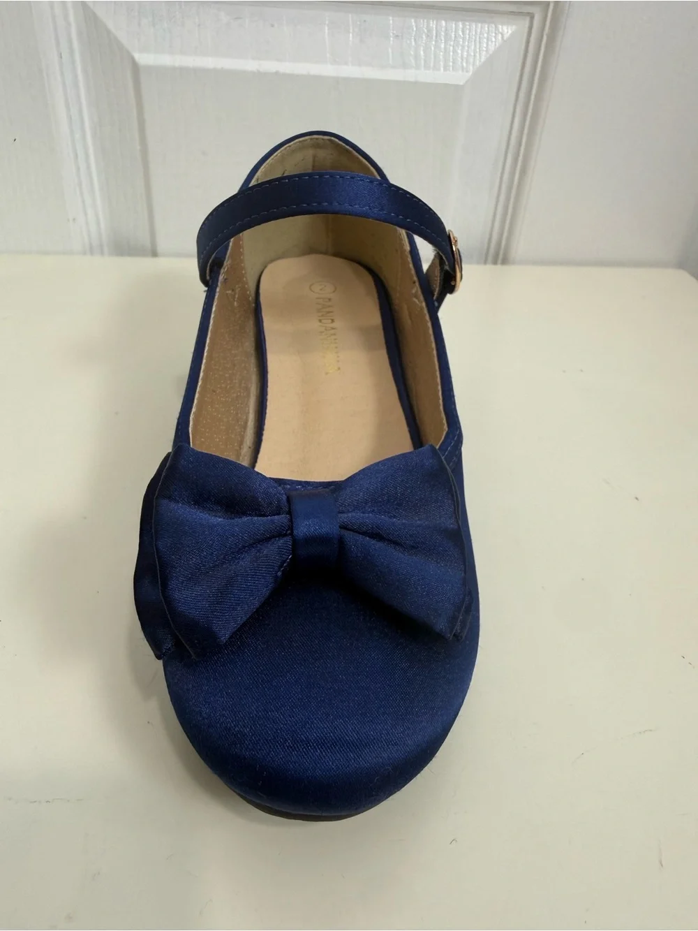 Panda Ninja Girls Navy Blue Satin Bow Mary Jane Dress Shoes Low Heel Size 2